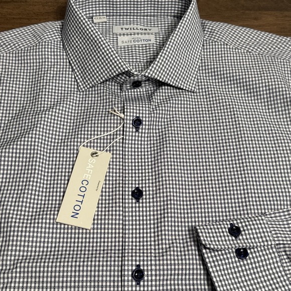 Twillory Dress Shirt Mens 17.5 34/35 Check  Tailored Fit Non Iron Safe Cotton - Picture 1 of 9